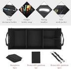 povtii Large Organizer for Car, 95L Stretchable Storage Trunk Organizer with Divided Compartments, Fixed Big Trunk Organizer with Handles & Adjustable Straps, Car Accessories (Black & Gray)
