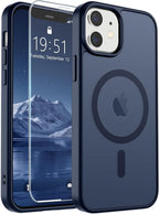 SUPFINE Magnetic for iPhone 12 Case/iPhone 12 Pro Case with Screen Protector (Compatible with MagSafe)(Military Grade Drop Protection) Translucent Matte Shockproof Phone Cover,Dark Blue