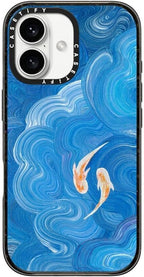 CASETiFY Impact Case for iPhone 16 [Slim / 8.2 ft. 4X Military Grade Drop Protection/Compatible with Magsafe] - Two Little Koi - Clear Black