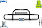 Black Front Grille Deer Moose Brush Bumper Guard Compatible with Kenworth T680 Next Gen 2022+ No Fog - Includes 22" LED Bar, Brackets, Logo, 22" Wipers, License Plate Holder & Frame, Vest