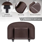 Car Back Seat Organizer, Leather 4-in-1 Seat Back Hanging Storage Bag with Tissue Box, 2 Cup Holder & Hook, Multi-Purpose Backseat Organizer Pocket for Hold Phone Drink, Universal Fit (Brown)