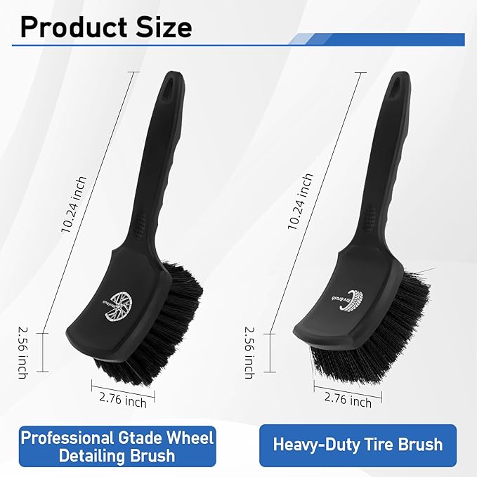 MVEQRRN 2Pack Car Wheel & Tire Detailing Brush Set,Stiff Bristle tire Brush for CleaningTires, Wheel Cleaner Brush with Soft Bristles,Car Wheel Cleaning Brush for Alloy Rims, Carpet,Tires,RVs (Black)