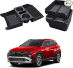2026 Tucson Center Console Organizer - 2 Pcs Double-Layer Armrest Box Organizer+Lower Center Console Tray for 2025-2026 Tucson(Limited)/Tucson Hybrid - ONLY Fit 2025-2026 Tucson with Electronic Shift