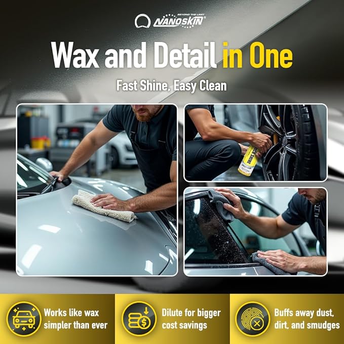 Nanoskin QUICK SHINE Quick Detail Spray 55 Gallons - Waterless Detailer Spray for Car Detailing | Deep Gloss Car Wax Booster & Clay Lubricant | Removes Dust, Smudges, Fingerprints & Other Contaminants