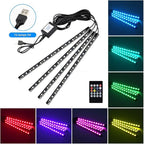 USB Adapter Light Strip, Car Neon Decorative Light, Car Ambient Lighting Kit, 8 Color Belt Remote Control, Interior Light, Music Synchronization Mode, Pickup and SUVS, 4 Light Strips, 5V