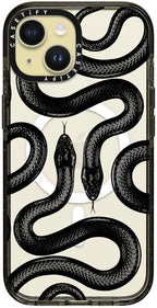 CASETiFY Impact iPhone 15 Case [4X Military Grade Drop Tested / 8.2ft Drop Protection/Compatible with Magsafe] - Animal Prints - Black Kingsnake - Clear Black