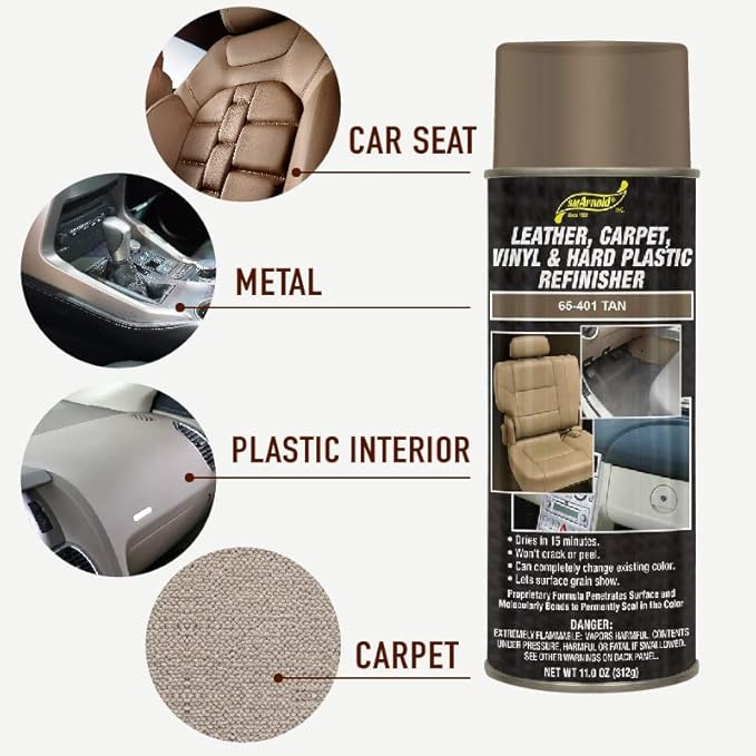 S.M. Arnold Refinishing Spray Paint - TAN 11 Oz. - For Leather, Carpet, Vinyl, Metal, Plastic, Polycarbonate, Polypropylene, Acrylic, Lexan, Fiberglass | Pro Grade Aerosol Refinisher