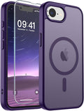 SUPFINE Magnetic for iPhone 17e Case/iPhone 16e Case 2025 (Compatible with MagSafe)(Military Grade Drop Protection) Slim Translucent Matte Shockproof with Anti-Fingerprint Phone Case,Dark Purple