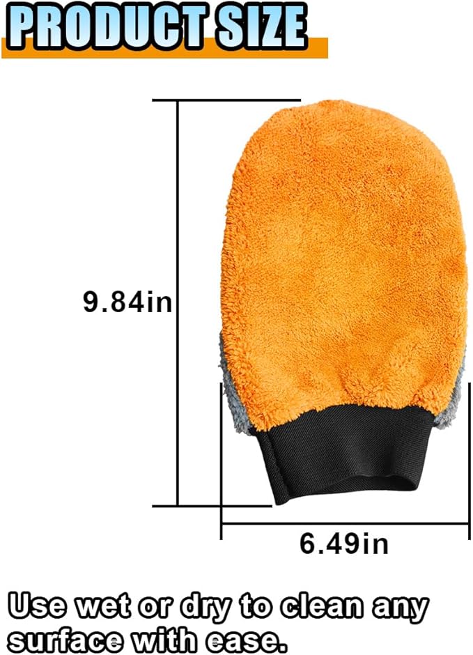 2PCS Coral Fleece Car Wash Mitts, No Scratch Microfiber Wash Mitt Car Cleaning Glove, Reusable Dusting Mitt with Elastic Wrist Cuff for Car Washing and Detailing (Palm Glove)