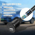 Dual Port USB A/C 2.0 Male to USB A/C 2.0 Female Extension Cable,Flush Mount Waterproof Panel Cable for Car,Truck,Boat,Motorcycle Dashboard 3.3ft