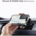 Car Phone Holder with Wireless Charger, Auto Clamping Car Mount, Fast Charging Phone Holder for iPhone & Android, Dashboard Windshield Air Vent Mount