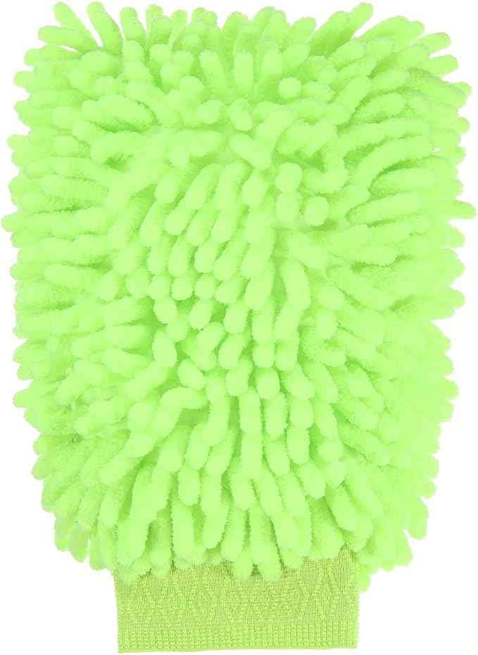 HARFINGTON Chenille Microfiber Car Wash Mitts 9.8" x 7.9" Scratch Free Wash Gloves Absorbent Double Sided Plush Cleaning Drying Mitts for Car Washing Home Light Green