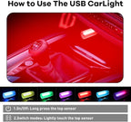 14 in 1 Modes Car USB Night Light, 7 Colors Touch Adjustment LED Ambient Lighting USB Automotive Interior Night Lamps, Mini LED Bulb for Car, Camping, Holiday Decoration, Bedroom, Party(4Pcs)