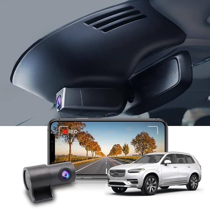 Fitcamx 2K Dual Dash Cam Compatible with Volvo XC90 2016 2017 2018 2019 2020 2021 2022 T5 T6 T8 (Model A), OEM Factory Look, Front 1440P+Rear 1080P Video, Loop Recording, WiFi&APP, G-Sensor, 64GB Card