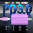 3Pack USB C Charger for Samsung Galaxy S24 Ultra, Super Quite Fast Charging Type C Block with 6FT C to C Cord for Samsung Galaxy Tab S9 S8 S23 Ultra S22 Ultra S23 S22 S21 Note 10 Plus 20,Purple