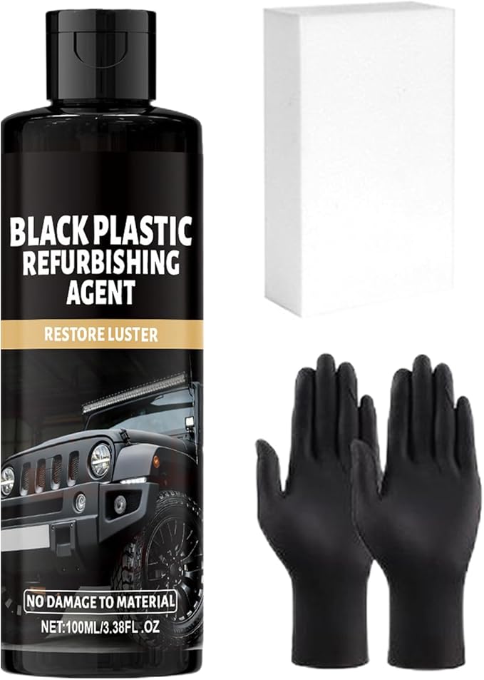 Long-Lasting Trim Restorer - 100ml Interior Polish, Car Dashboard with Applicator Sponge, Black Restorer with Protective Gloves, Detailing Supplies, Shine Coat for Interior Restoration