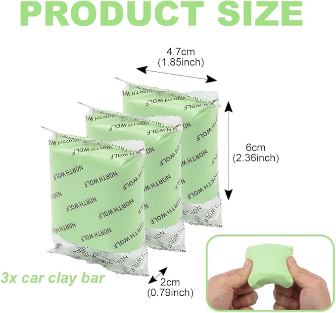 Green Car Clay Bar 3 Pack 100g Premium Grade No Scratch Magic Clay Bars Auto Detailing Cleaner Kit with Washing and Adsorption Capacity for Car Wash Car Detailing Clean, SUV, RV