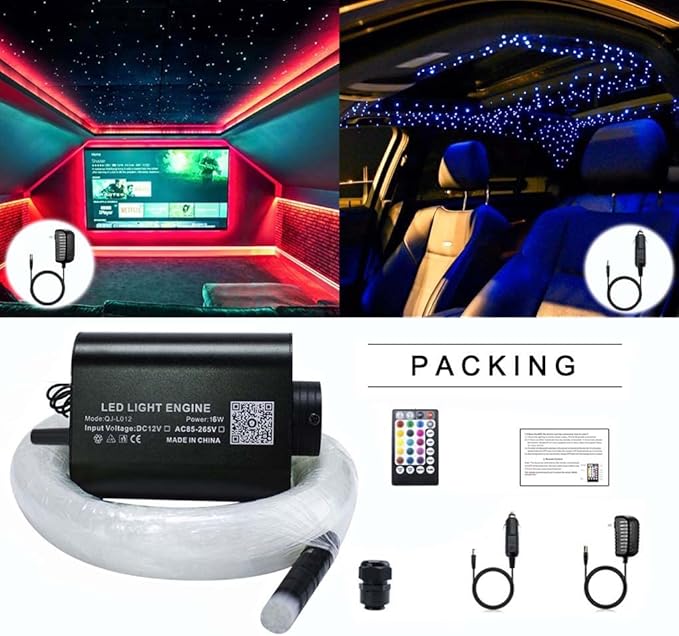 AZIMOM LED Bluetooth 16W RGBW Fiber Optic Light Star Ceiling Lighting Kits Music Mode 550pcs 0.03in 13.1ft Fibers Cables APP Remote Control For Car Home Headliner Light Decoration