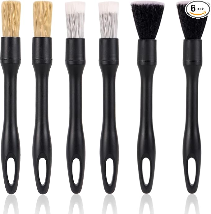 6pcs Car Detailing Brush Set, Soft Medium and Hard Bristle Automotive Cleaning Brushes Multi-Use Car Interior Detail Dust Brush Tools for Auto Truck SUV RV Motorcycle Leather Exterior