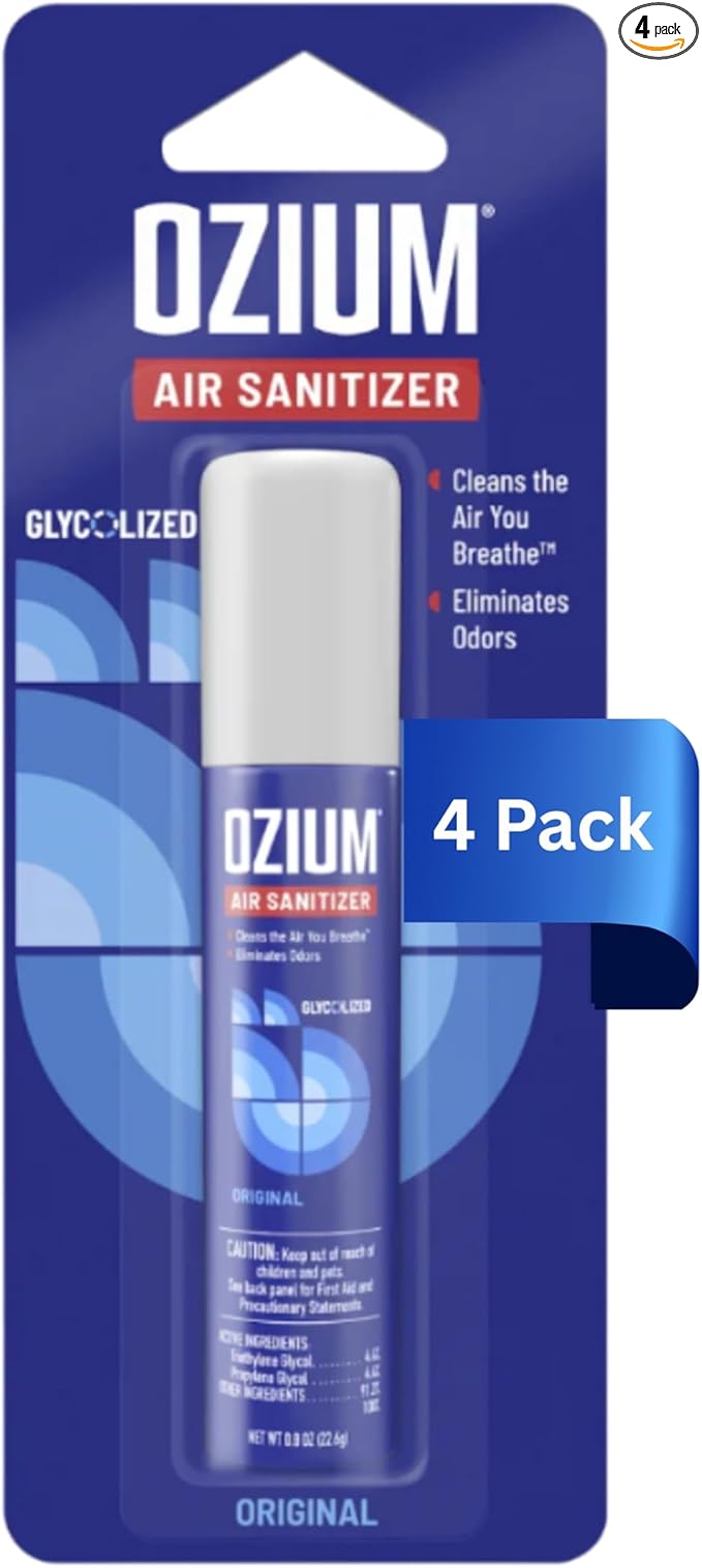 Ozium 0.8 oz. Air Sanitizer & Odor Eliminator for Homes, Cars, Offices and More, Original Scent, Pack of 4
