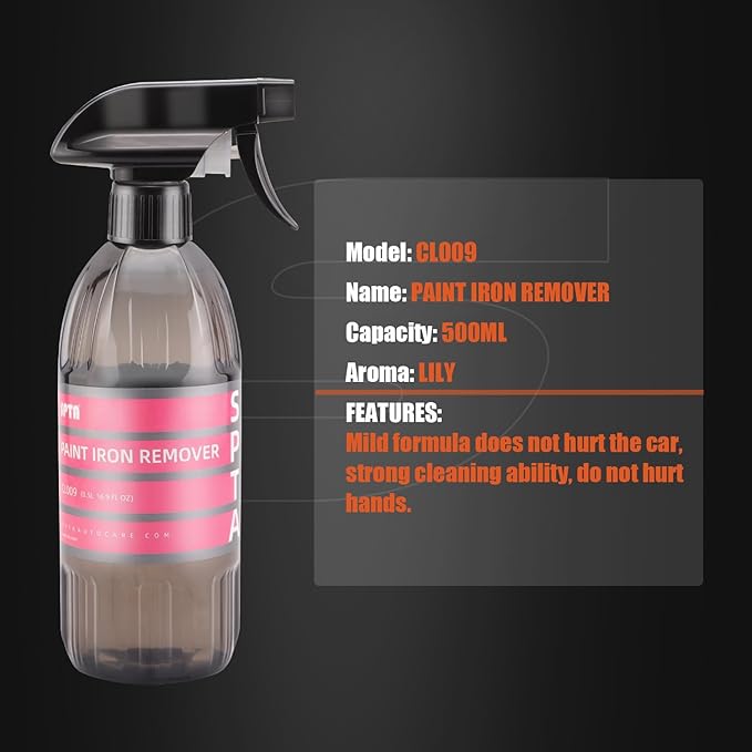 SPTA Paint Iron Remover,16oz Iron Out Fallout & Stop Rust Remover Spray for Car Detailing Removes Iron Particles in Auto Paint,Wheels,Motorcycle,RV & Boat -Use Before Clay Bar,Wax or Car Wash -CL009