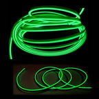 MaxLax Green LED Neon Car Interior Lighting Strip - 3 Meter Flexible 12V EL Wire with Built-in Fuse Protection for Automotive Interior Customization, Featuring 6mm Sewing Trim for Easy Installation.