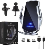 Wireless Car Charger Car Phone Holder Mount Wireless Charging 15W Fast Charging Auto Clamping Car Charger Phone Mount Holder fit for All Android Smartphone(Silver)