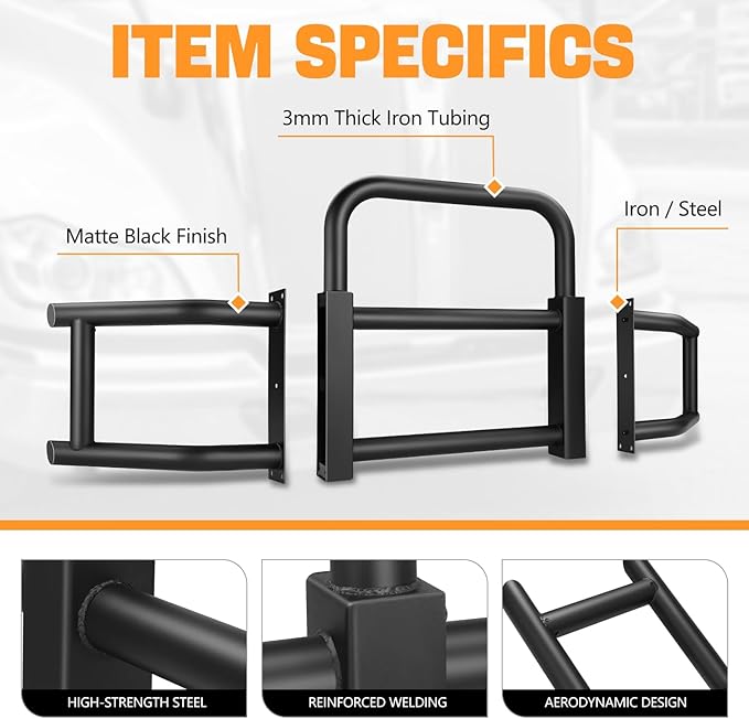 Auto Dynasty Front Bumper Brush Bull Bar Deer Guard Compatible with 2008-2017 Freightliner Cascadia, 3mm Thick Iron Tubing, Powdercoated Matte Black