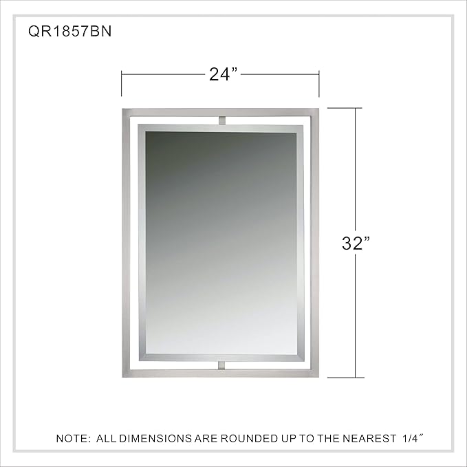 Quoizel Marcos Rectangular Wall Mirror, 32 x 24 Inch Brushed Nickel Decorative Small Mirror, Horizontal/Vertical, Modern Framed Mirror for Bedroom, Bath, Vanity, Over Sink, Living Room or Hallway