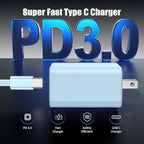 3Pack USB C Charger for Samsung Galaxy S24 Ultra, Super Quite Fast Charging Type C Block with 6FT C to C Cord for Samsung Galaxy Tab S9 S8 S23 Ultra S22 Ultra S23 S22 S21 Note 10 Plus 20,Blue