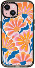 CASETiFY Impact iPhone 15 Case [4X Military Grade Drop Tested / 8.2ft Drop Protection/Compatible with Magsafe] - Flower Print - Lazy Daisy - Clear Black