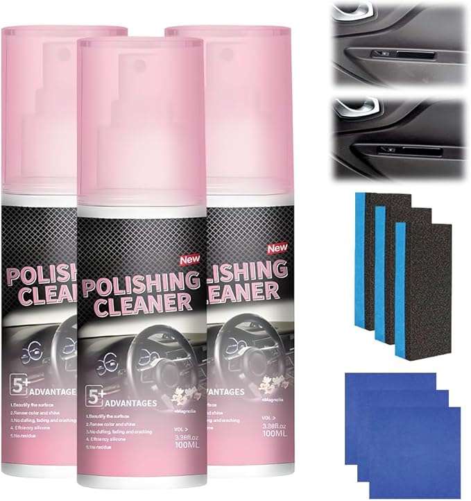 Polishing Cleaner, 2026 New Car Interior Cleaner, Polishing Cleaner Car Interior Spray, Interior Detailer Spray for Rubber Leather Car Interior, Easy Application for Daily Vehicle Care (3pcs)