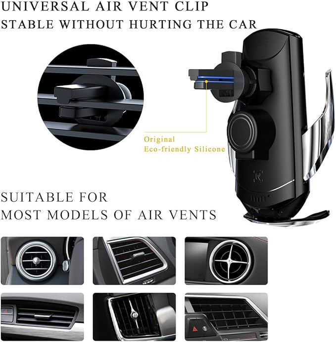 Ohleats Wireless Car Charger Mount, 15W Automotive Electric Wireless Charger Holder, Car Air Vent Mount Bracket Fast Charging for Most Smartphone, Universal Car Accessories (Blue)