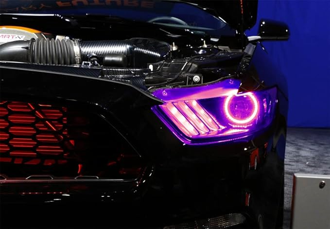 iJDMTOY 7-Color RGB LED Halo Ring Lighting Kit Compatible with 2015-2023 Ford Mustang Projector Front Road Illuminating Light Retrofit w/Adjustable Setting