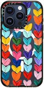 CASETiFY Impact Case for iPhone 15 Pro [4X Military Grade Drop Tested / 8.2ft Drop Protection/Compatible with Magsafe] - Clear Polka Daub Hearts - Clear Black