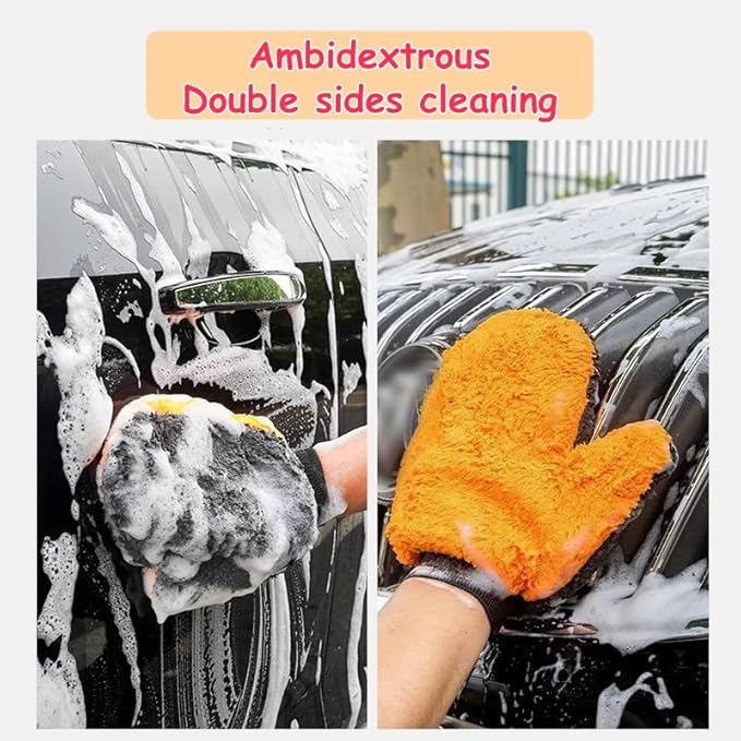 2 Pack Car Wash Mitt Scratch-Free Microfiber Car Wash Mitts Auto Interior Exterior Cleaning Gloves for Car Washing Detailing Home Cleaning Gloves