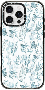 CASETiFY Impact iPhone 16 Pro Max Case [Slim/Compatible with Magsafe / 8.2 ft. 4X Military Grade Drop Protection] - Elegant Pastel Blue Vintage Butterfly Floral - Clear Black