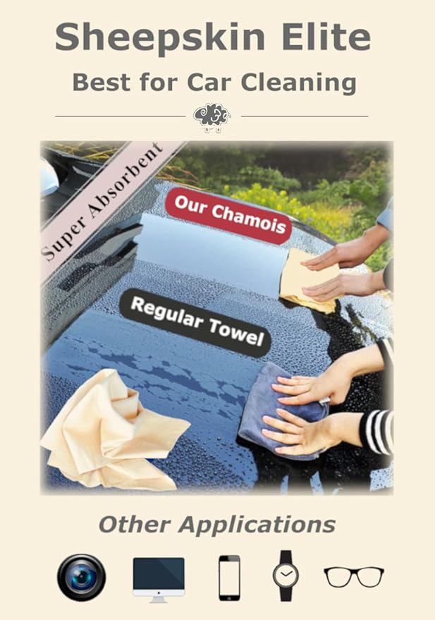 SHEEPSKIN ELITE Chamois Drying Cloth Car Drying Towel Real Leather Absorbent Drying Natural Chamois Car Wash Cloth Accessory (3.7-4.2 sq ft)