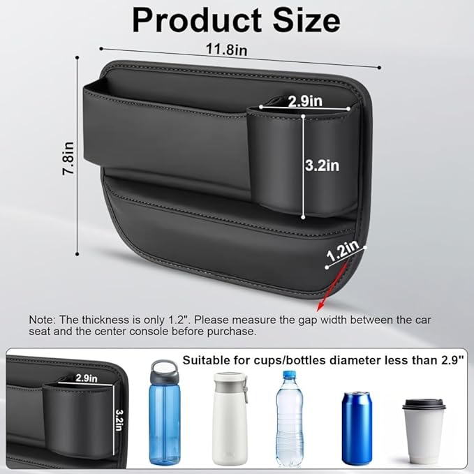 Car Seat Gap Filler Organizer with Cup Holders, Seat Gap Storage Box for Drinks, Phones, Keys, Sunglasses, Cards, and Small Essentials (Beige, Driver's Seat)