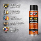 MPD Pro Hi-Tack Gasket Spray Adhesive Sealant – High-Tack Aerosol Gasket Bonding Spray, Fuel & Oil Resistant, −65°F to 450°F, Professional Assembly Aid, (12-Pack)
