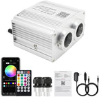 AKEPO 16W Car Home Dual-Head Twinkle Fiber Optic Light Engine, Twinkle+APP Control+Music Activated+28-Key Remote for Starlight Headliner Kit
