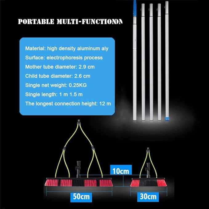 Telescopic Window Cleaning Pole 3-12M with Water Fed Brush - Extendable Solar Panel & Conservatory Roof Cleaner 5M Rod & 30Cm Brush Head - Ideal for Home Use!
