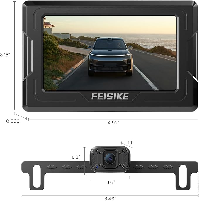 FEISIKE Backup Camera, 1080P IR Night Vision with Monitor, Easy Setup Plug-Play Rear View Camera, 150 Degrees Wide Angle, IP68 Waterproof, 4.3" Display for Car Truck SUV