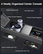 Center Console Organizer Tray for Tesla Model Y Juniper 2026 2025 (Premium & Performance), 8PCS - PC Material & Silent Silicone Armrest Storage Box Bottom Liners Wireless Charging Pad Cup Holder