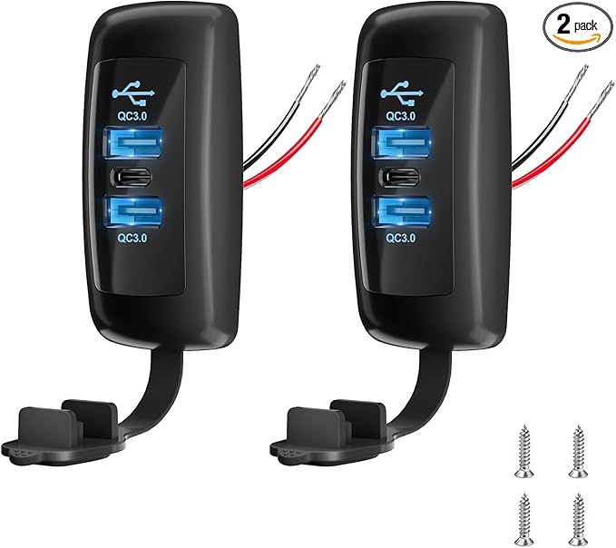 2PCS 3 Ports 12V RV USB Outlet 72W, 2PCS Type-C PD3.0 Quick Charge & Dual QC3.0 Panel Wall Surface Mount, Automotive Car Multi-Port USB Socket Charger Adapter for RV Marine Boat Bus Camper ATV Truck