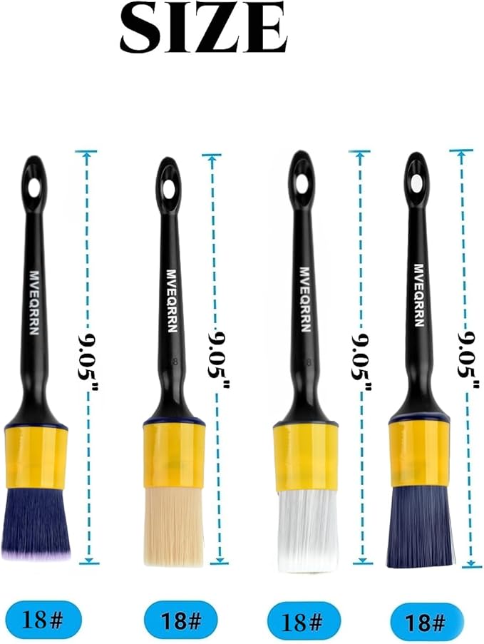 MVEQRRN 4pcs Car Detailing Brush Set, Boars Hair, Ultra Soft, No Scratch, Interior & Exterior, Includes 4 Different Brushes, Ergonomic Design, Multi-use for Vehicle, Bicycle, Motorcycle, Boat