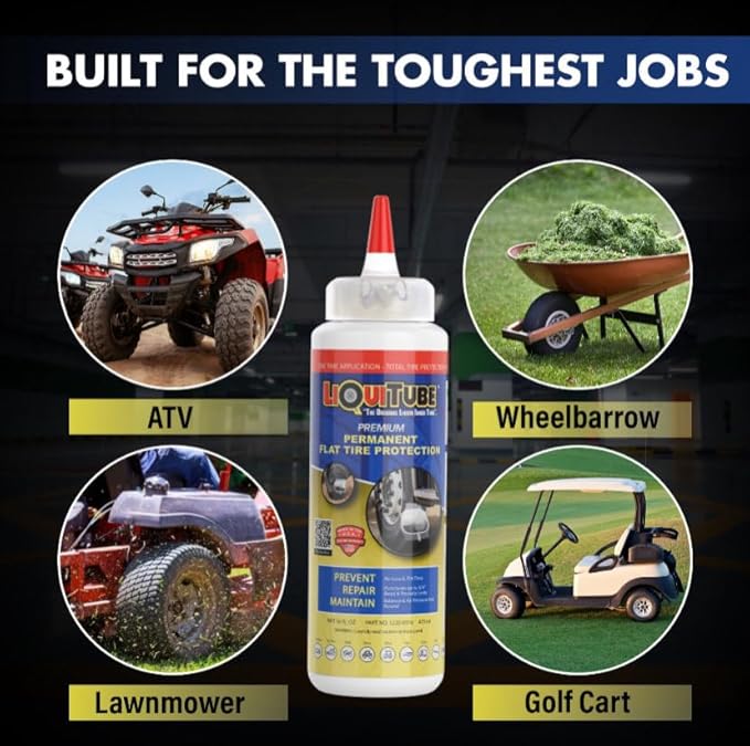 Premium Heavy Duty Tire Sealant - Permanent Flat Tire Protection for Industrial and Off Road Tires - Maintain Air Pressure, Balance - Seal Punctures, Bead, Rim, Tire Weathering Leaks (16 oz)