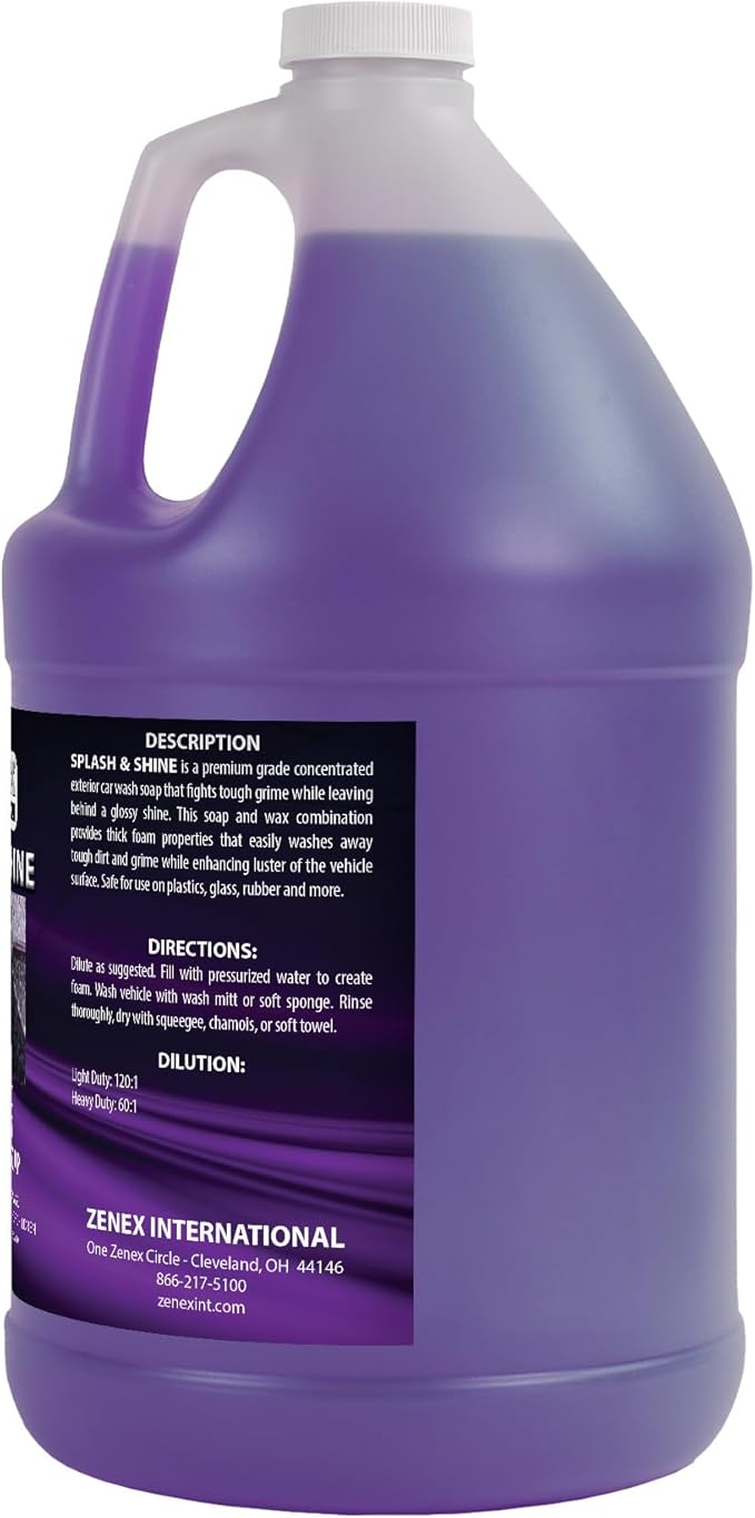 Zenex Splash & Shine - Premium Foaming Car Wash Soap & Wax | Tough Dirt Removal & Shine Enhancement | Protective Wax Coating | For Cars, Trucks, RVs, & Motorcycles | Grape Scent | 1 Gallon (1 Pack)