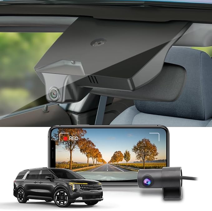 Fitcamx Front 4K+Rear 1080P Dash Cam Adapts for Kia Carnival 2022-2026 (Part No#R0100) LX LXS EX SX Prestige, OEM Look, Dual HD Video, Loop Recording, WiFi & APP, G-Sensor, Easy to Use, 128GB Card