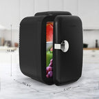 CROWNFUL Mini Fridge, 4 Liter/6 Can Portable Cooler and Warmer Personal Fridge for Skin Care, Cosmetics, Food,Great for Bedroom, Office, Car, Dorm, ETL Listed (Black)